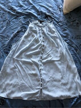 Silky Light Blue Halter Button-Front Tank